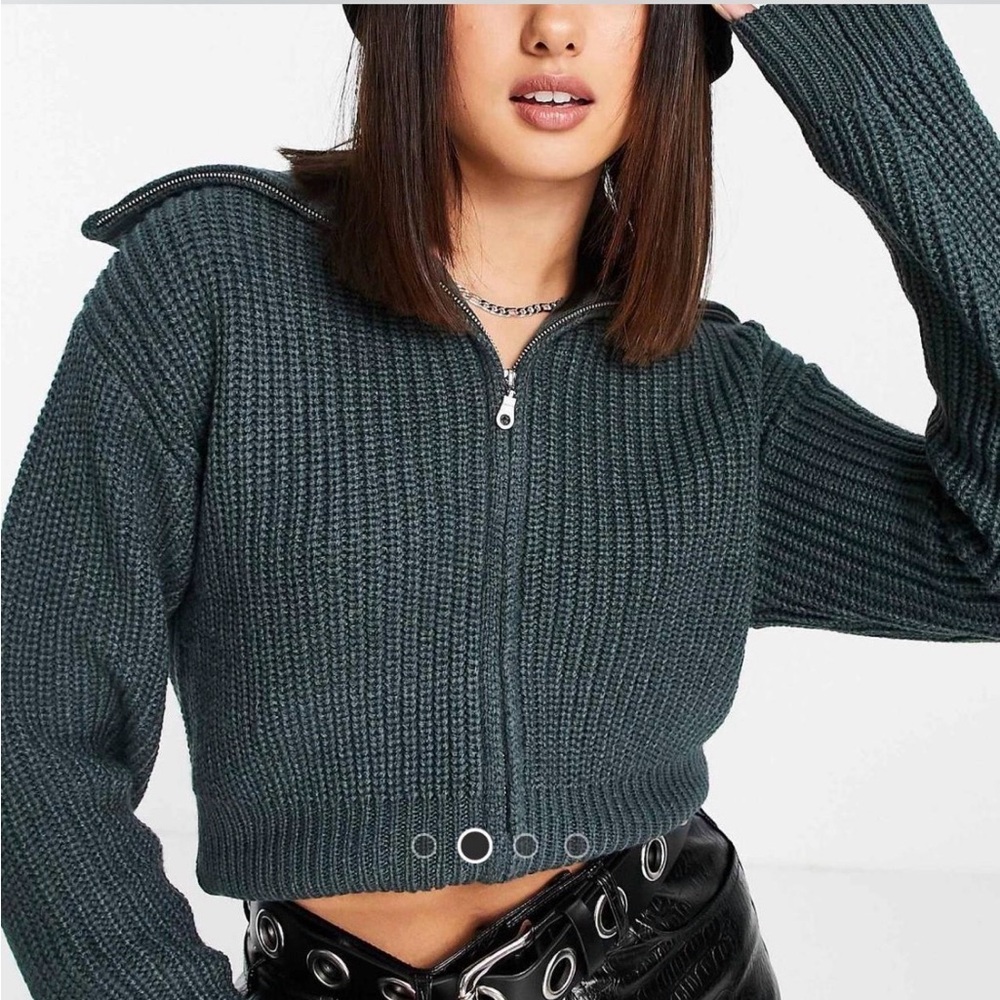 Dark Green Collusion zip-up sweater
